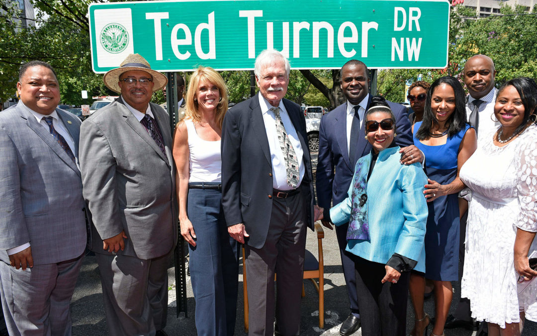 Major street in Atlanta re-named Ted Turner Drive in honor of his numerous contributions to the city