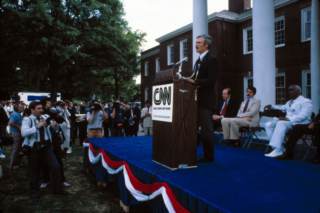 Announces his plans to launch a groundbreaking 24-hour news network titled Cable News Network (CNN)