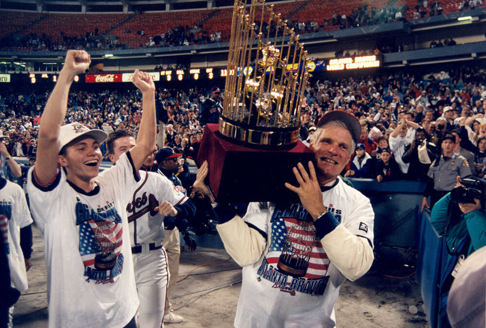 Under Ted Turner’s ownership, the Atlanta Braves win the World Series